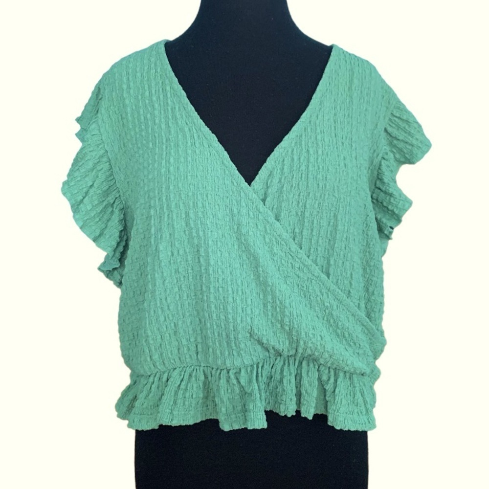Sage Green Faux Wrap Ruffle Top Size Large